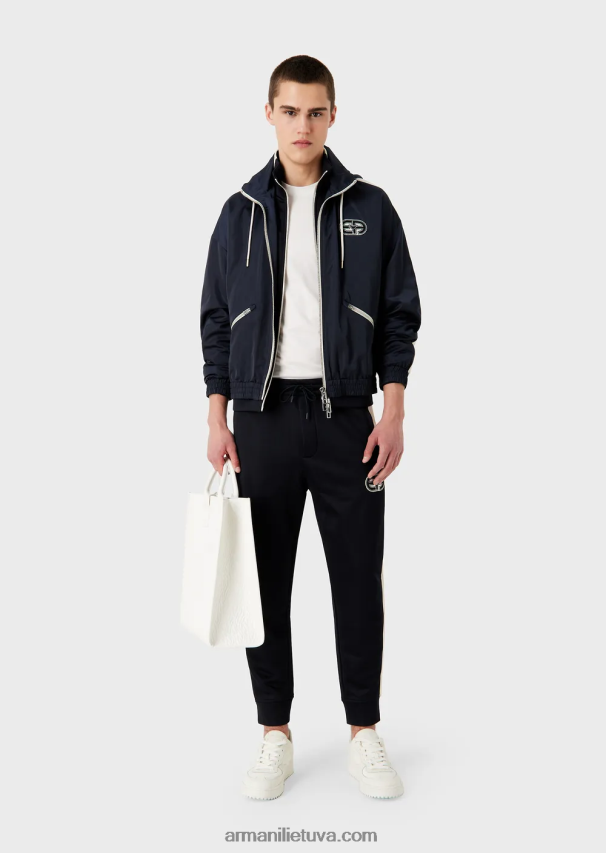 vyrų tamsiai mėlyna Armani megztinis megztinis su pilnu užtrauktuku su juostelėmis ir užtrauktuku 02482X1376