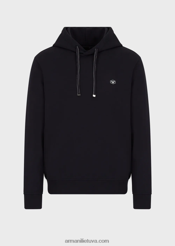 vyrų tamsiai mėlyna Armani megztinis su gobtuvu su mikro logotipu 02482X1387