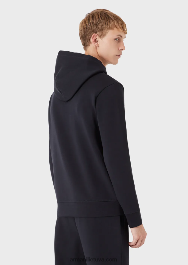 vyrų tamsiai mėlyna Armani megztinis su gobtuvu su mikro logotipu 02482X1387