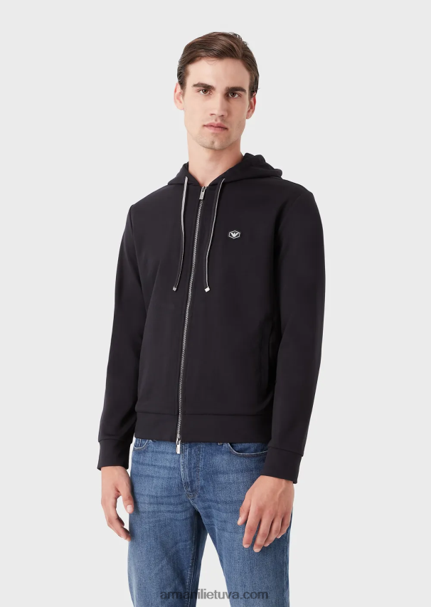 vyrų tamsiai mėlyna Armani megztinis su gobtuvu su užtrauktuku ponte-di-roma 02482X1442