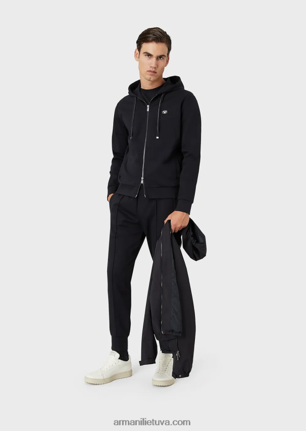 vyrų tamsiai mėlyna Armani megztinis su gobtuvu su užtrauktuku ponte-di-roma 02482X1442