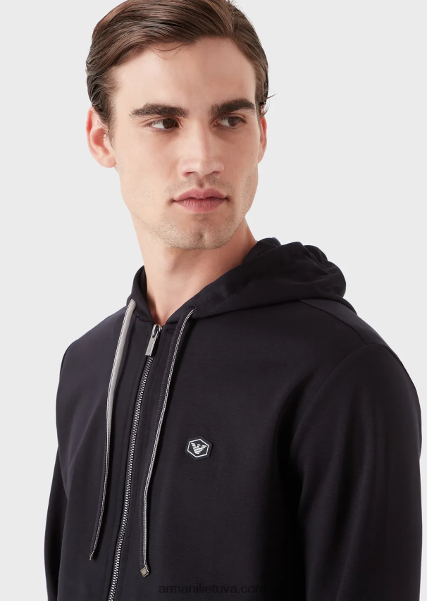 vyrų tamsiai mėlyna Armani megztinis su gobtuvu su užtrauktuku ponte-di-roma 02482X1442