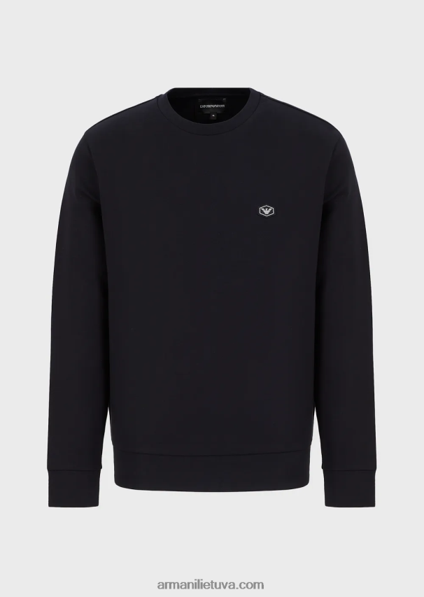 vyrų tamsiai mėlyna Armani megztinis su įtemptu kaklu su mikro logotipu 02482X1430