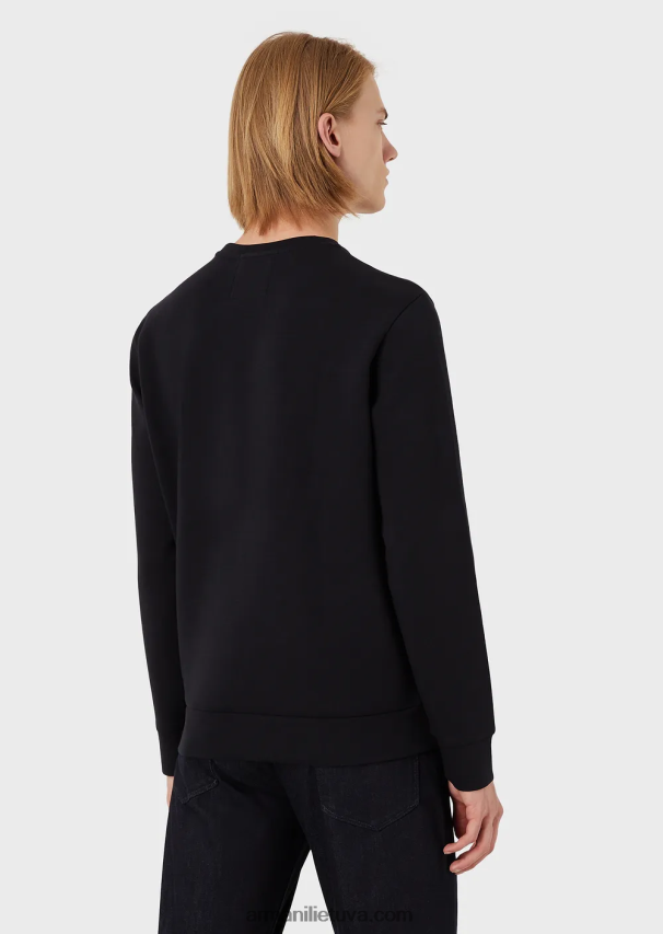 vyrų tamsiai mėlyna Armani megztinis su įtemptu kaklu su mikro logotipu 02482X1430