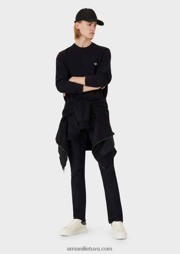 vyrų tamsiai mėlyna Armani megztinis su įtemptu kaklu su mikro logotipu 02482X1430