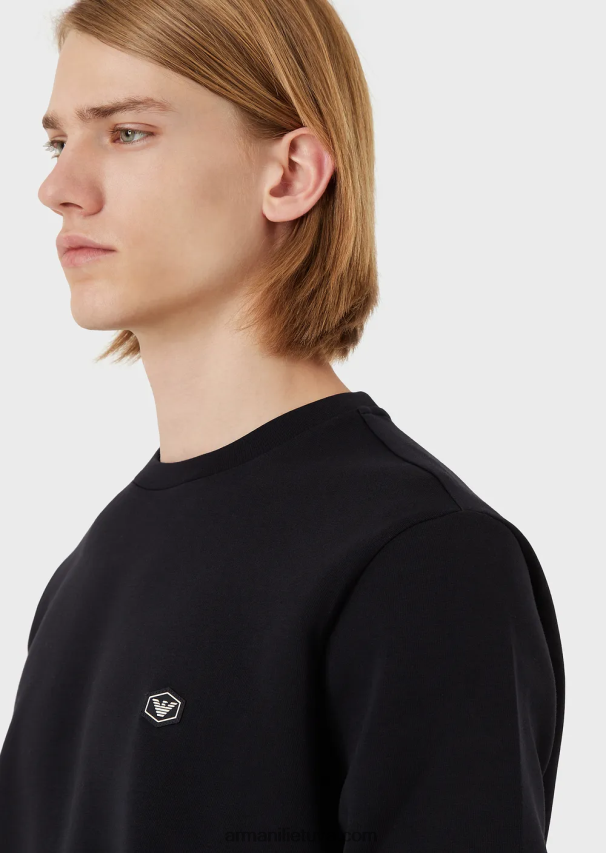 vyrų tamsiai mėlyna Armani megztinis su įtemptu kaklu su mikro logotipu 02482X1430