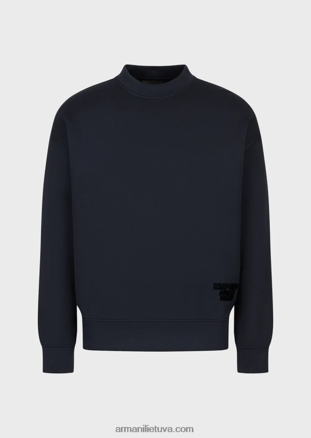 vyrų tamsiai mėlyna Armani modalinio trikotažo megztinis su įspaustu audinio logotipu 02482X1410