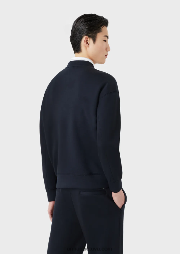 vyrų tamsiai mėlyna Armani modalinio trikotažo megztinis su įspaustu audinio logotipu 02482X1410