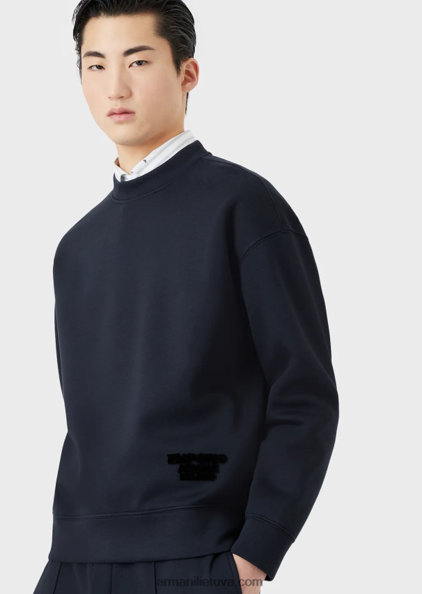 vyrų tamsiai mėlyna Armani modalinio trikotažo megztinis su įspaustu audinio logotipu 02482X1410