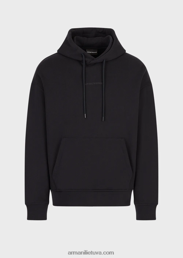 vyrų tamsiai mėlyna Armani sunkaus džersio megztinis su gobtuvu su ryškiu guminiu logotipu 02482X1421