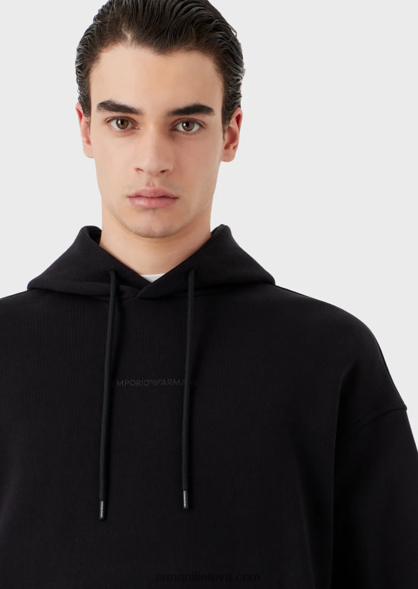 vyrų tamsiai mėlyna Armani sunkaus džersio megztinis su gobtuvu su ryškiu guminiu logotipu 02482X1421