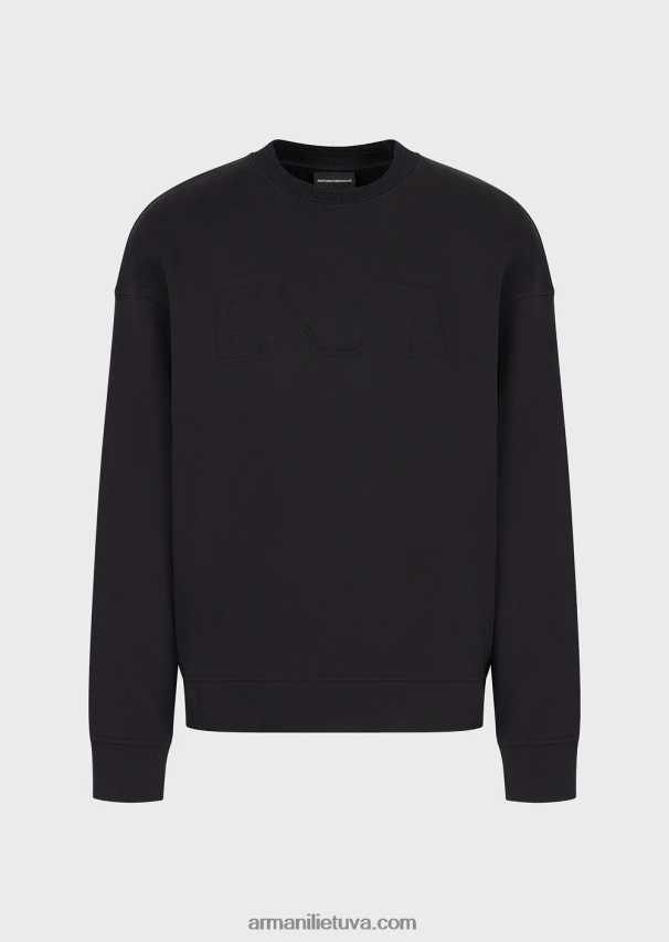 vyrų tamsiai mėlyna Armani sunkaus džersio megztinis su per dideliu reljefiniu logotipu 02482X1578