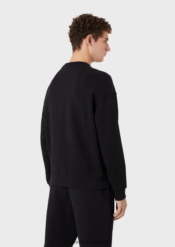 vyrų tamsiai mėlyna Armani sunkaus džersio megztinis su per dideliu reljefiniu logotipu 02482X1578