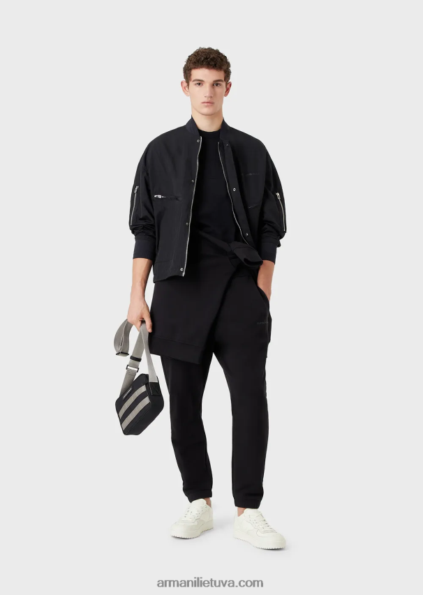 vyrų tamsiai mėlyna Armani sunkaus džersio megztinis su per dideliu reljefiniu logotipu 02482X1578