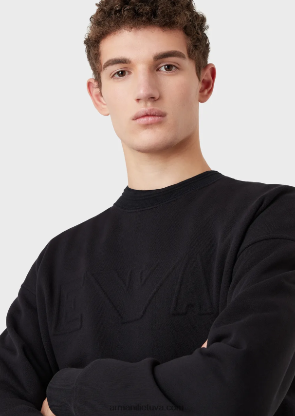 vyrų tamsiai mėlyna Armani sunkaus džersio megztinis su per dideliu reljefiniu logotipu 02482X1578