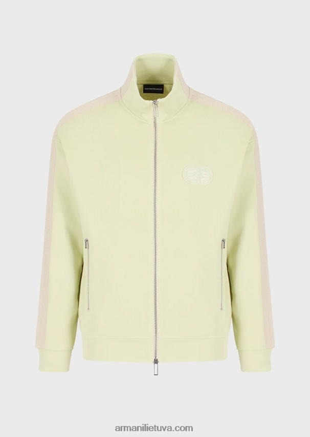 vyrų šviesiai žalia Armani megztinis megztinis su pilnu užtrauktuku su juostelėmis ir užtrauktuku 02482X1375