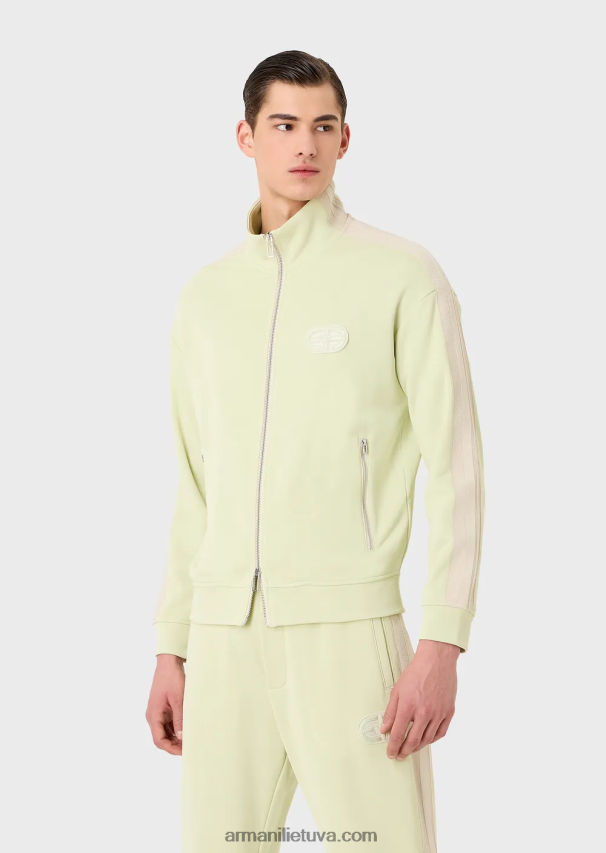 vyrų šviesiai žalia Armani megztinis megztinis su pilnu užtrauktuku su juostelėmis ir užtrauktuku 02482X1375