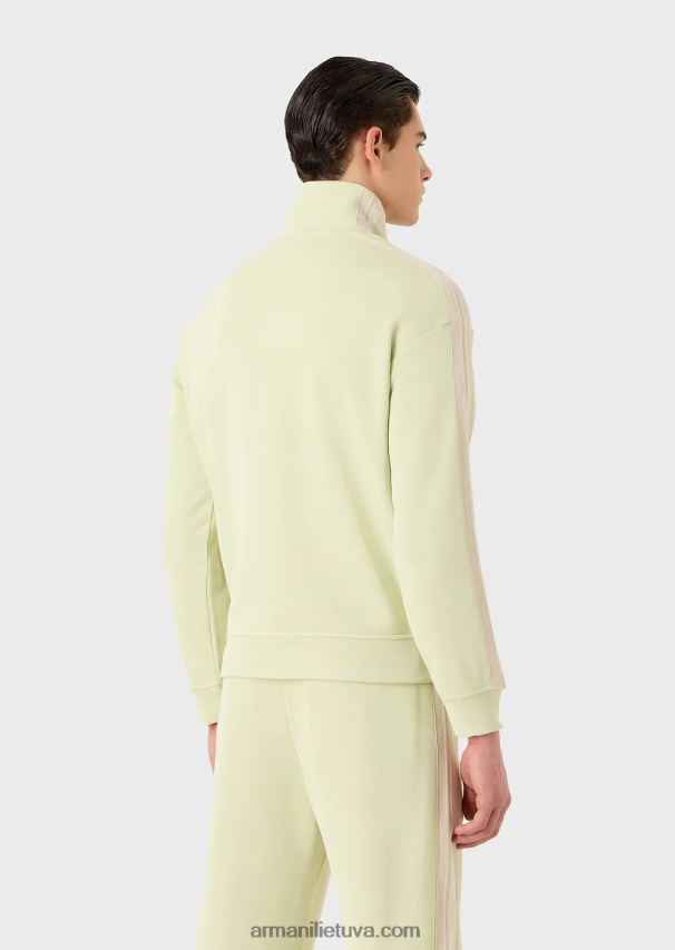 vyrų šviesiai žalia Armani megztinis megztinis su pilnu užtrauktuku su juostelėmis ir užtrauktuku 02482X1375