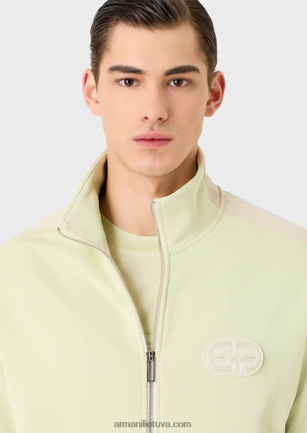 vyrų šviesiai žalia Armani megztinis megztinis su pilnu užtrauktuku su juostelėmis ir užtrauktuku 02482X1375