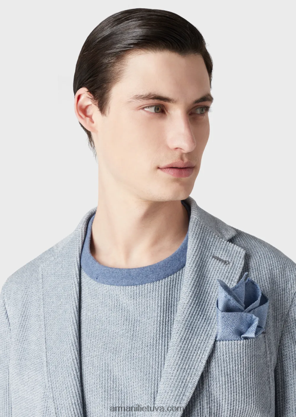 vyrų žydros spalvos Armani džinsinio efekto margintas aksominis megztinis 02482X1407