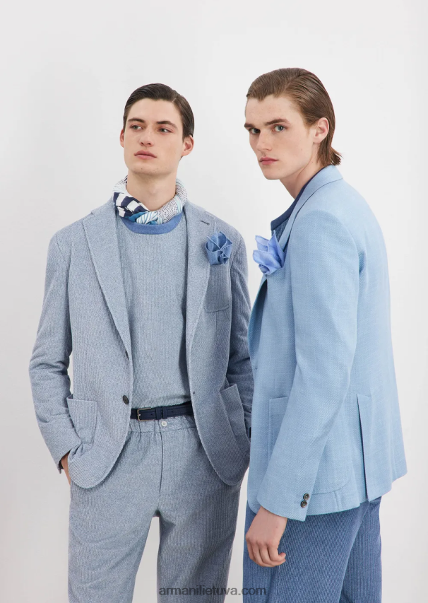 vyrų žydros spalvos Armani džinsinio efekto margintas aksominis megztinis 02482X1407