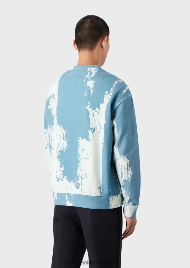 vyrų žydros spalvos Armani megztinis ant viso rašalo marginimo su logotipo siuvinėjimu 02482X1572