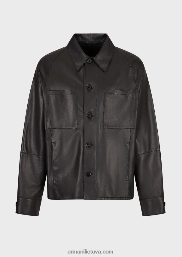 vyrųArmani pirštinės kokybės avienos nappa-odiniai marškiniai/striukė su kišenėmis 02482X1289