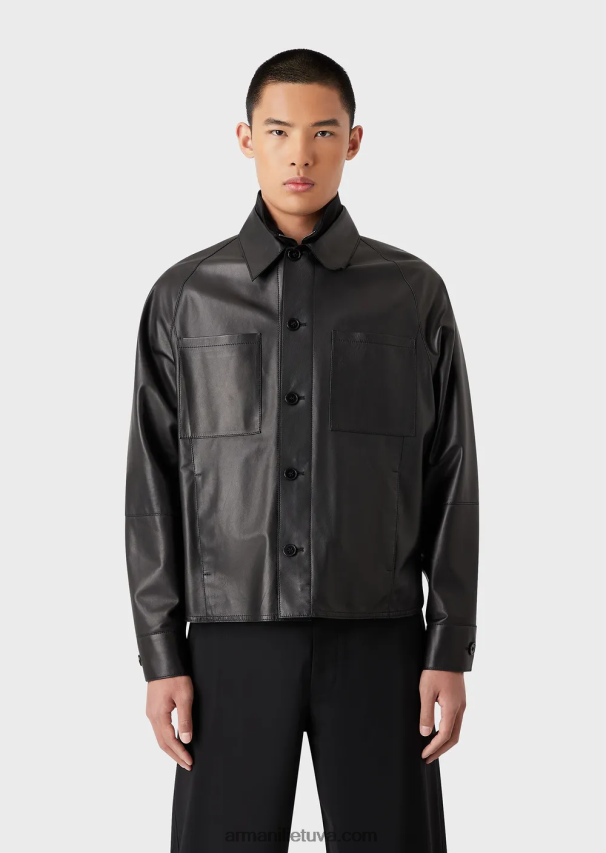 vyrųArmani pirštinės kokybės avienos nappa-odiniai marškiniai/striukė su kišenėmis 02482X1289