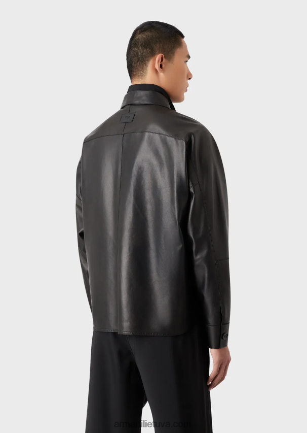 vyrųArmani pirštinės kokybės avienos nappa-odiniai marškiniai/striukė su kišenėmis 02482X1289