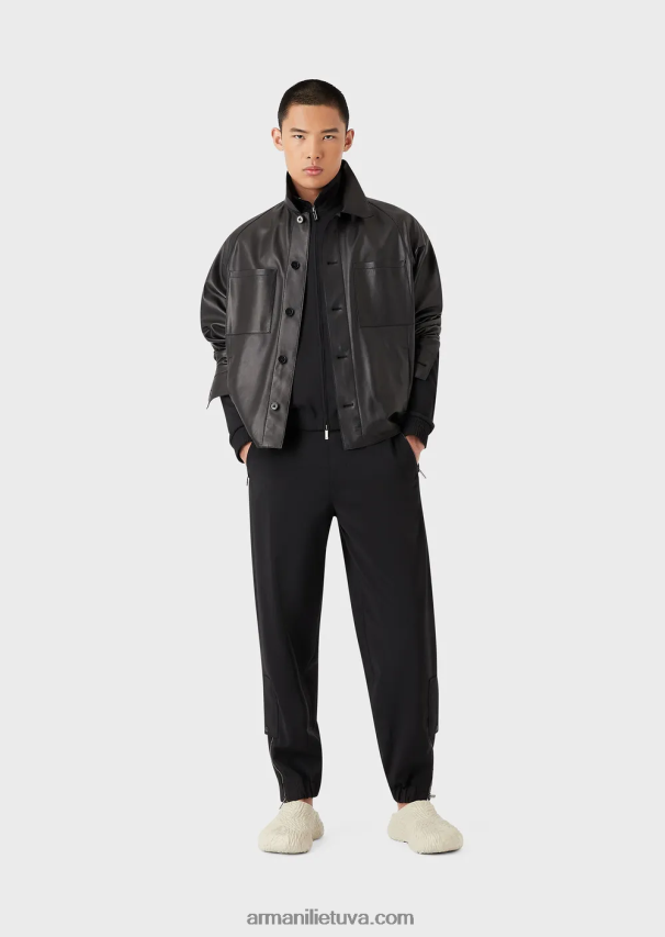 vyrųArmani pirštinės kokybės avienos nappa-odiniai marškiniai/striukė su kišenėmis 02482X1289