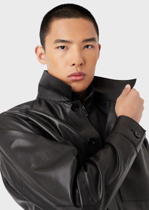 vyrųArmani pirštinės kokybės avienos nappa-odiniai marškiniai/striukė su kišenėmis 02482X1289