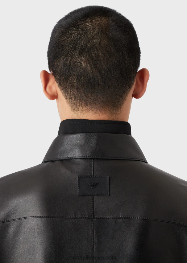 vyrųArmani pirštinės kokybės avienos nappa-odiniai marškiniai/striukė su kišenėmis 02482X1289