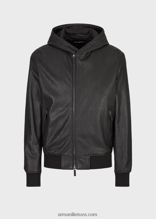 vyrųArmani striukė su gobtuvu nappa ir avinėlio odos su ševrono iškirpimo efektu 02482X1290