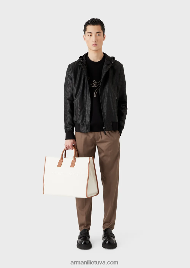 vyrųArmani striukė su gobtuvu nappa ir avinėlio odos su ševrono iškirpimo efektu 02482X1290