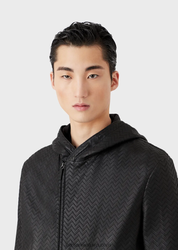 vyrųArmani striukė su gobtuvu nappa ir avinėlio odos su ševrono iškirpimo efektu 02482X1290