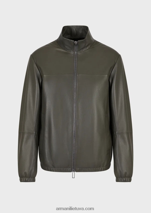 vyrų žalias Armani pusiau anilino nappa ėriuko odos palaidinė su viso ilgio užtrauktuku 02482X1300