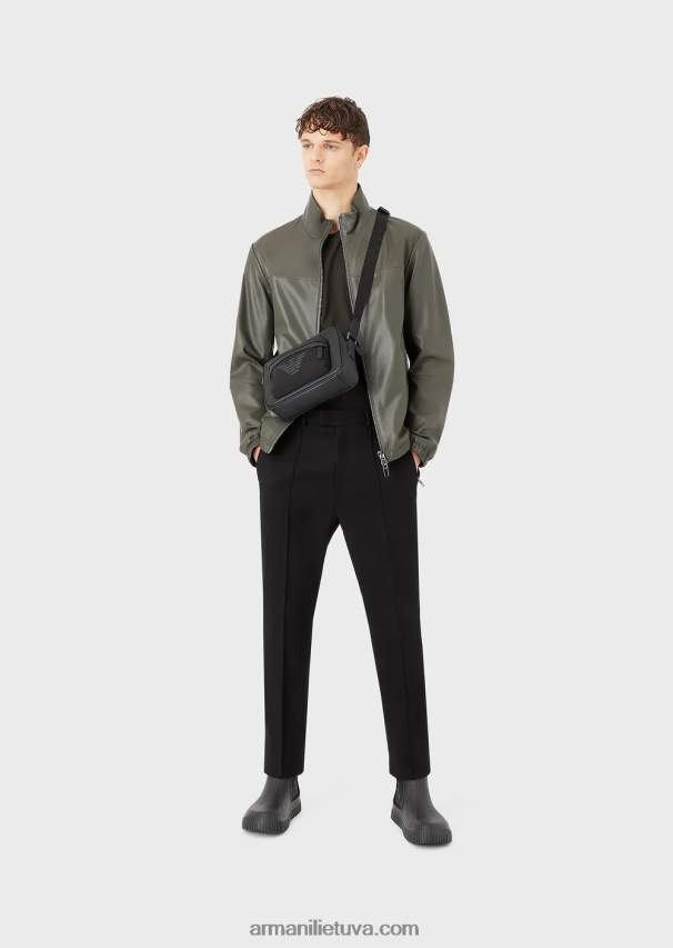 vyrų žalias Armani pusiau anilino nappa ėriuko odos palaidinė su viso ilgio užtrauktuku 02482X1300