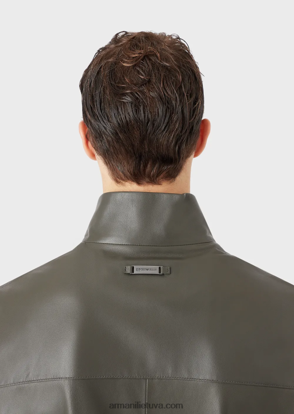 vyrų žalias Armani pusiau anilino nappa ėriuko odos palaidinė su viso ilgio užtrauktuku 02482X1300