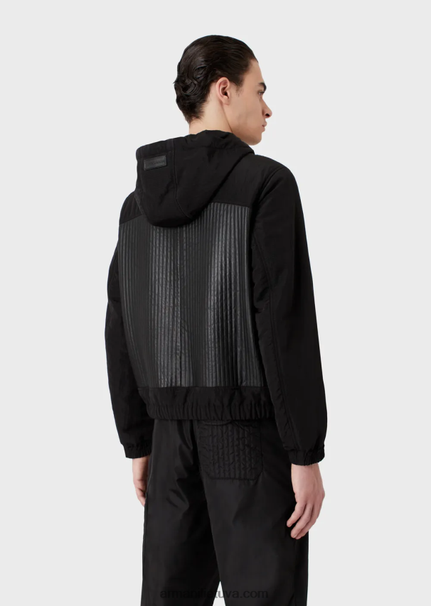 vyrų juodas Armani nappa-ėriuko odos palaidinė su vandeniui atspariais nailono intarpais 02482X1286