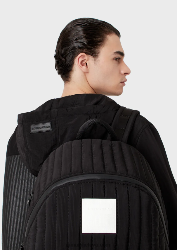 vyrų juodas Armani nappa-ėriuko odos palaidinė su vandeniui atspariais nailono intarpais 02482X1286