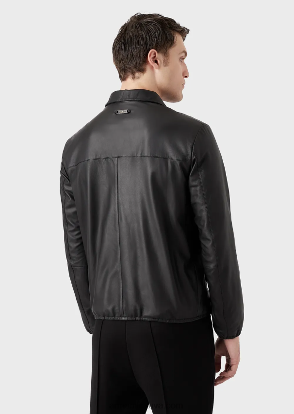 vyrų juodas Armani pusiau anilino nappa ėriuko odos palaidinė su viso ilgio užtrauktuku 02482X1298