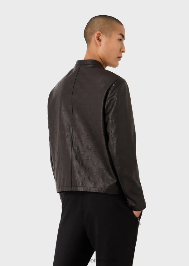 vyrų juodas Armani striukė su užtrauktuku visame paviršiuje su ea logotipu nappa ėriuko oda 02482X1288