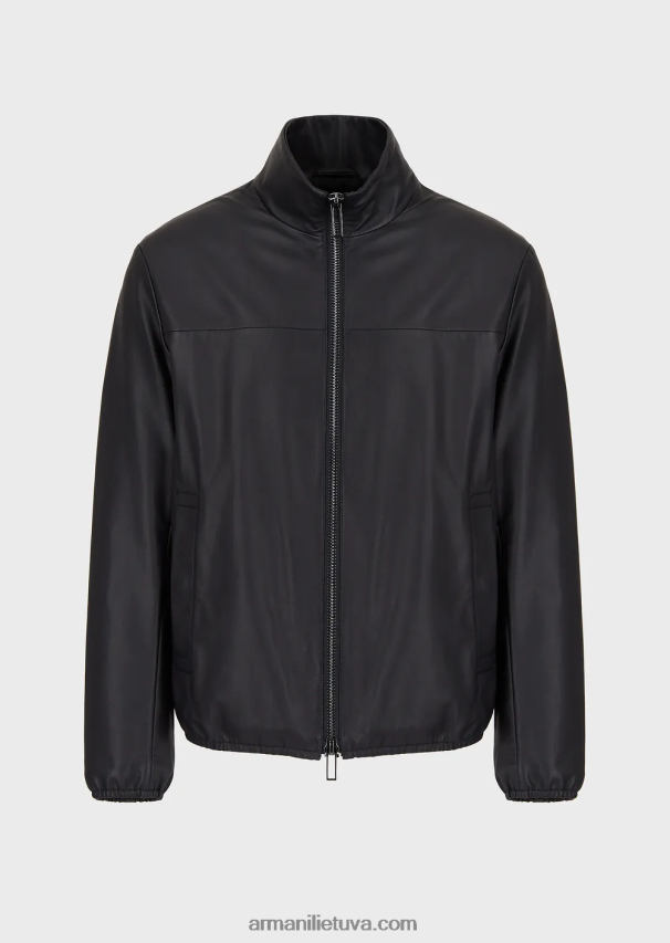 vyrų tamsiai mėlyna Armani pusiau anilino nappa ėriuko odos palaidinė su viso ilgio užtrauktuku 02482X1299