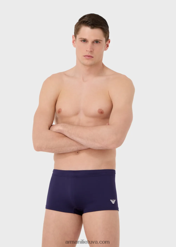 vyrų avio Armani Maudymosi kostiumėlis iš perdirbto mikropluošto kvadratinių kojų su išsiuvinėtu ereliu 02482X1002