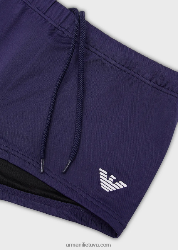 vyrų avio Armani Maudymosi kostiumėlis iš perdirbto mikropluošto kvadratinių kojų su išsiuvinėtu ereliu 02482X1002