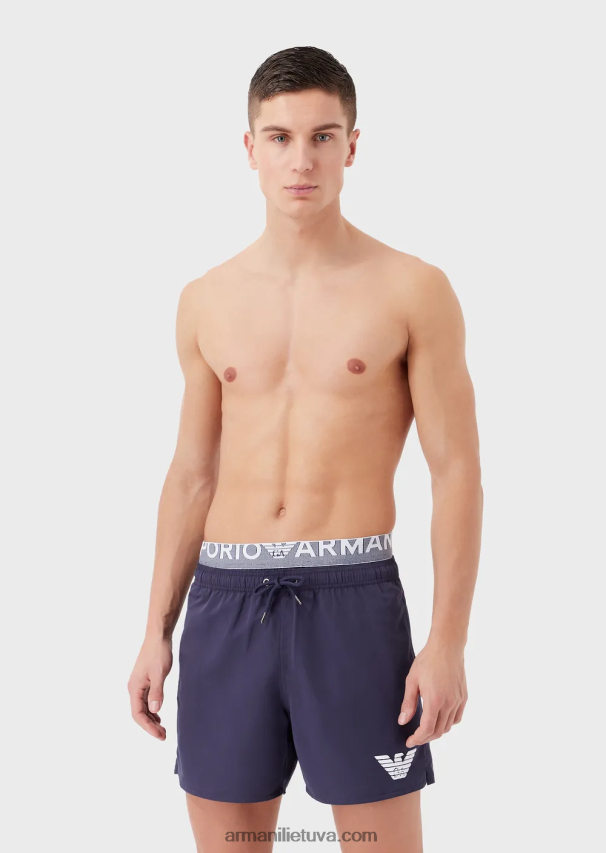 vyrų avio Armani perdirbto audinio maudymosi kelnaitės su raišteliu ir logotipu 02482X994