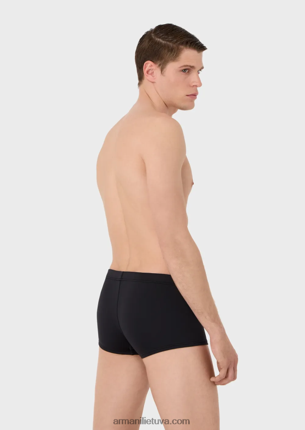 vyrų juodas Armani Maudymosi kostiumėlis iš perdirbto mikropluošto kvadratinių kojų su išsiuvinėtu ereliu 02482X1003