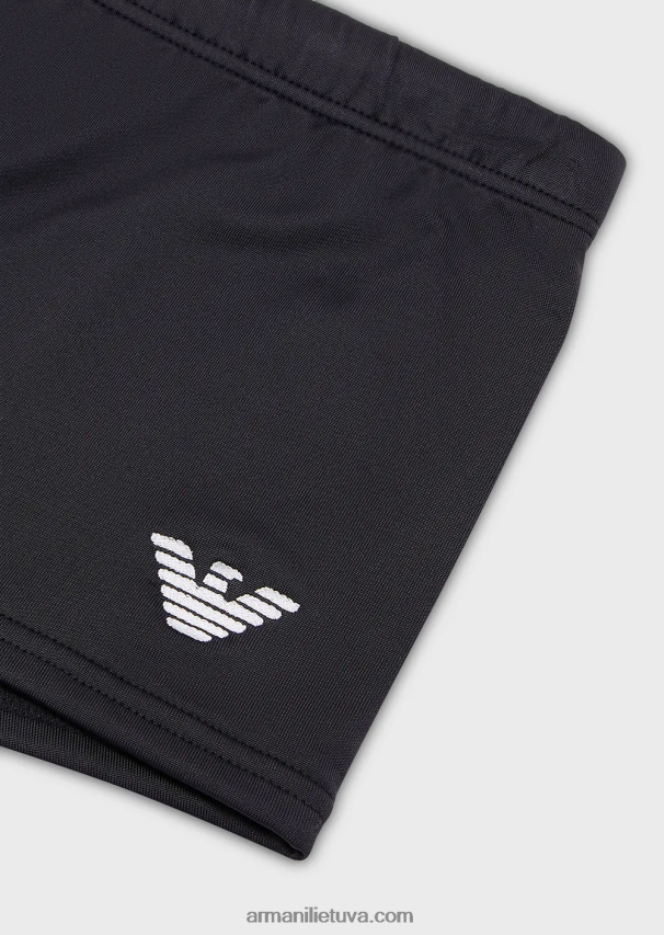 vyrų juodas Armani Maudymosi kostiumėlis iš perdirbto mikropluošto kvadratinių kojų su išsiuvinėtu ereliu 02482X1003