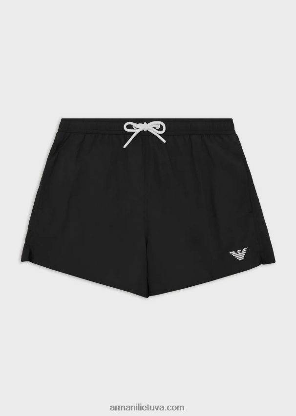 vyrų juodas Armani maudymosi šortai su raišteliu ir išsiuvinėtu logotipu 02482X988