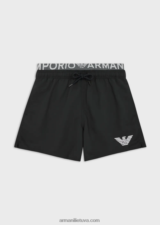 vyrų juodas Armani perdirbto audinio maudymosi kelnaitės su raišteliu ir logotipu 02482X995